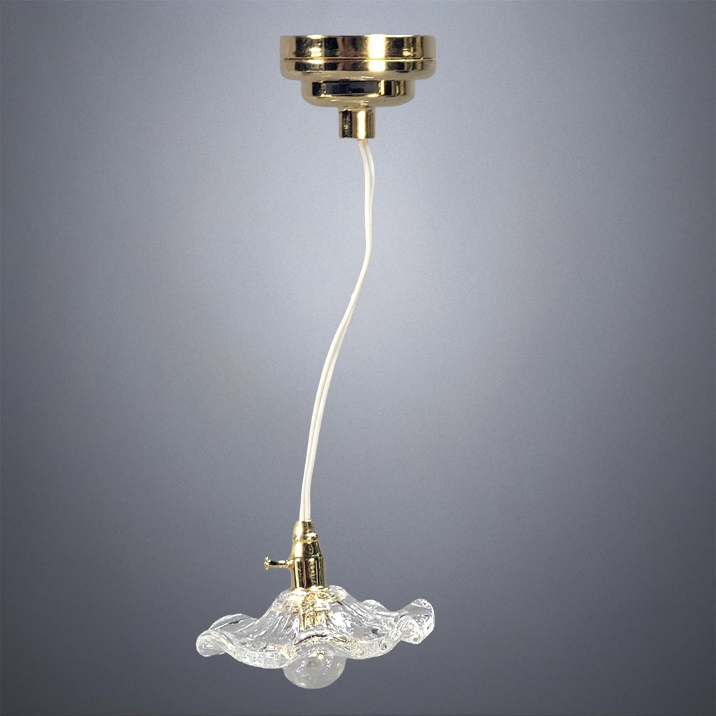 Hanging Ceiling Light with Clear Glass Flower Shade - Battery Operated LED
