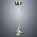 Hanging Ceiling Light with Green Glass Flower Shade - Battery Operated LED