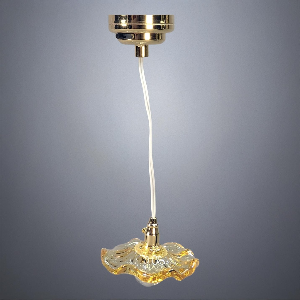 Hanging Ceiling Light with Orange Glass Flower Shade - Battery Operated LED