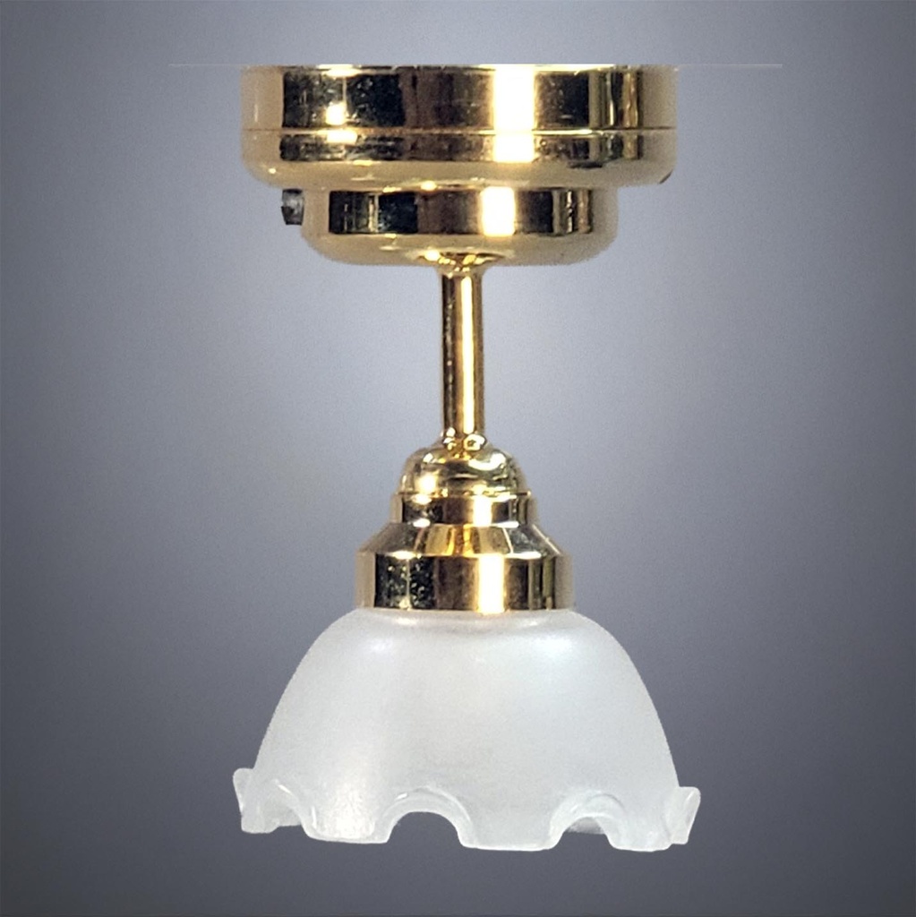 Brass Ceiling Light with Frosted Dome Flower Shade - Battery Operated LED