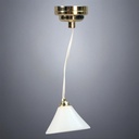 Brass Hanging Light with White Cone Shade on Cable - Battery Operated LED