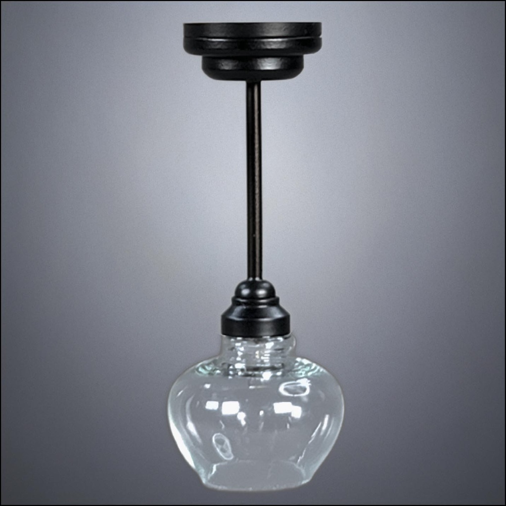 Black Ceiling Light with Glass Bowl Shade - Battery Operated LED