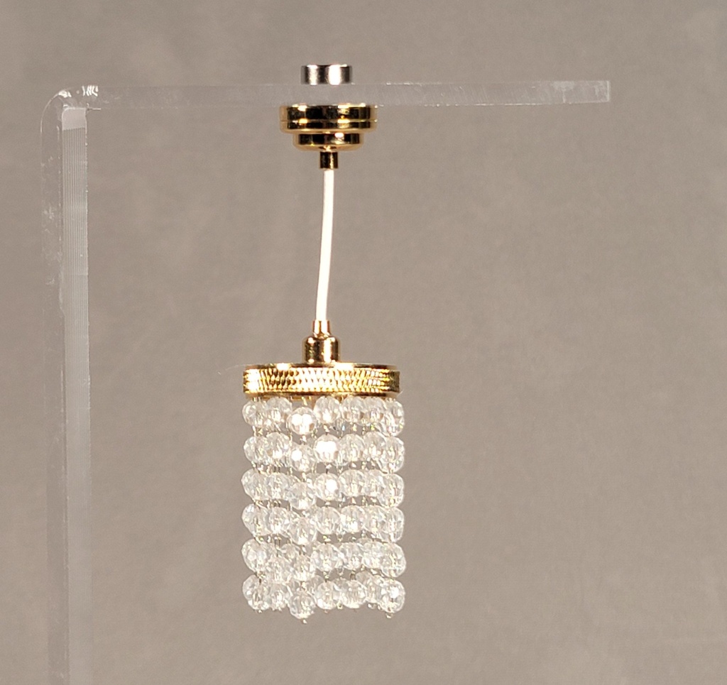 Brass Chandelier with Beaded Fringe - Battery Operated LED