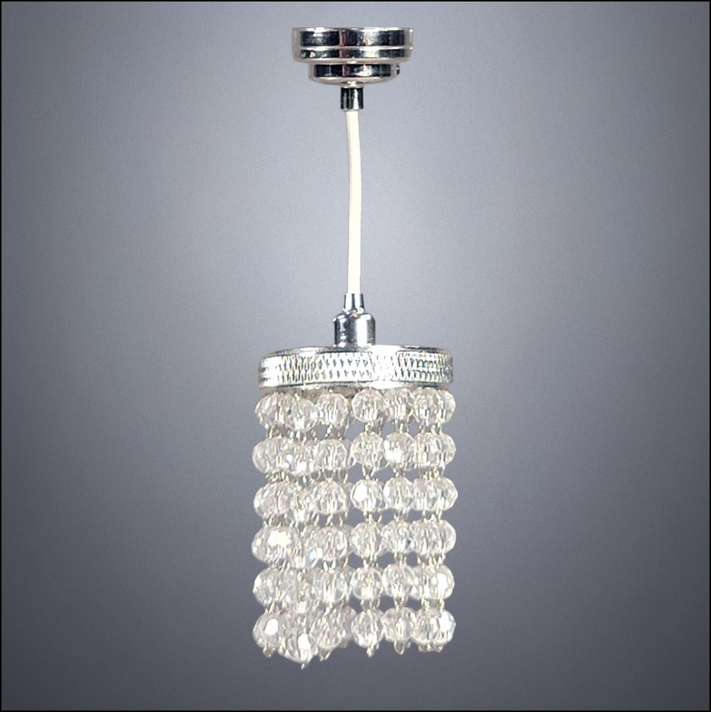Chrome Chandelier with Beaded Fringe - Battery Operated LED