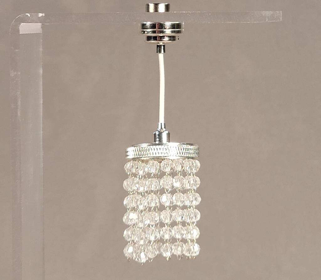 Chrome Chandelier with Beaded Fringe - Battery Operated LED