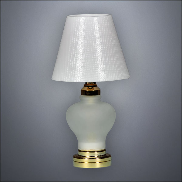 Frosted Glass Table Lamp with White Shade – Battery Operated LED