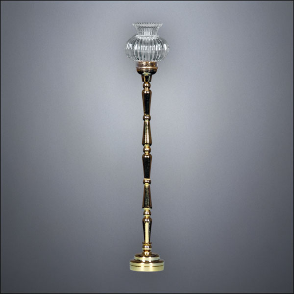 Victorian Brass Floor Lamp with Ribbed Glass Globe – Battery Operated LED
