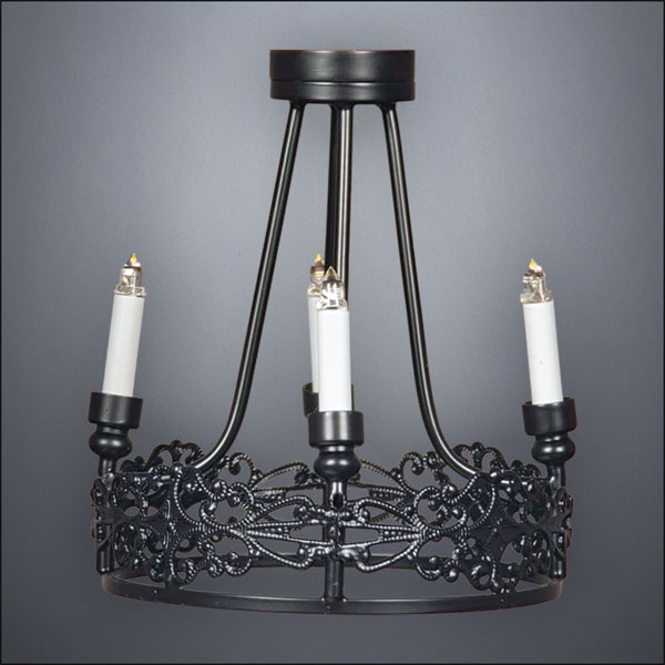 Ornate Black Four-Arm Chandelier – Battery Operated LED