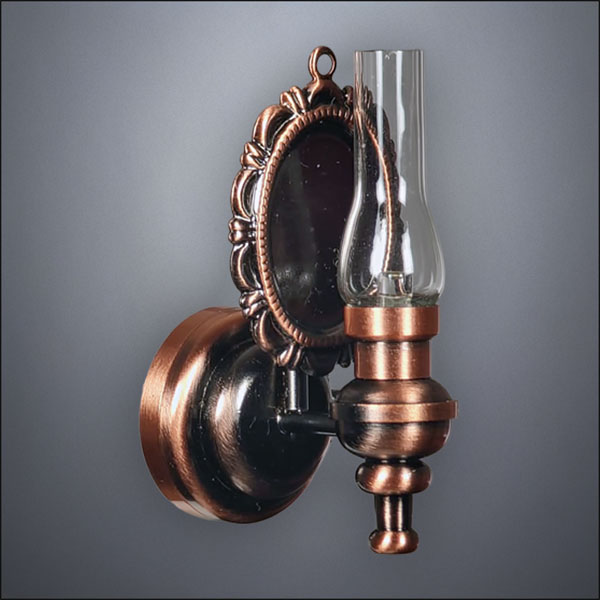 Wall-mounted Glass Hurricane Lamp with Antique Bronze Reflector - Battery Operated LED