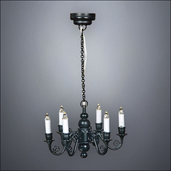 Traditional Black Six-Arm Chandelier – Battery Operated LED